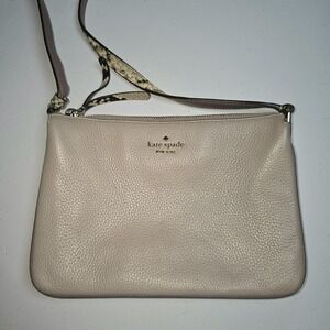 Kate Spade Leila Triple Gusset Crossbody Purse Pebbled Leather Snakeprint Mauve